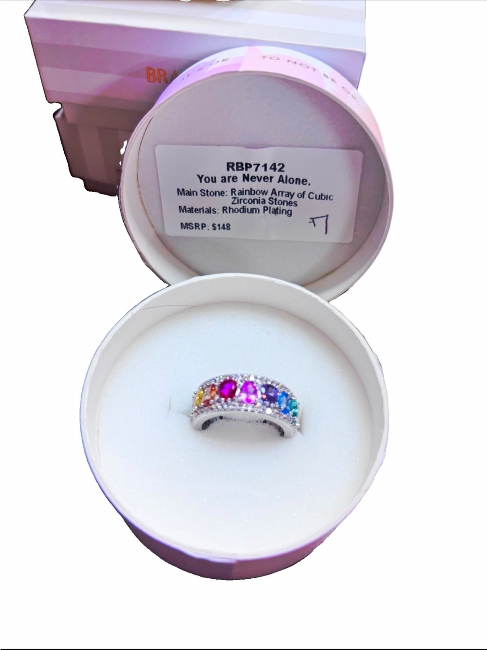 Bomb Party Mental Health RBP7142 Ring Rhodium Size 7 “You are never alone”